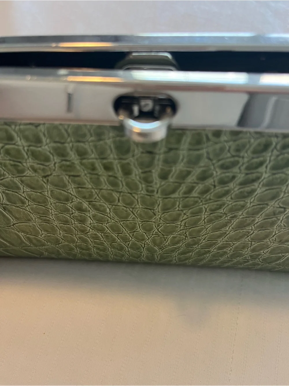 Olive Green Croc-Embossed Faux Leather Clutch